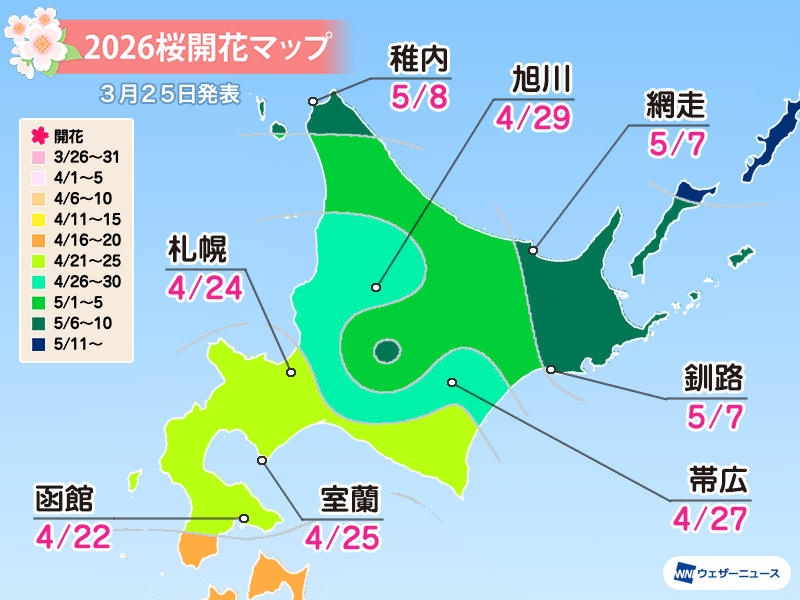 2026函館櫻花預測日期