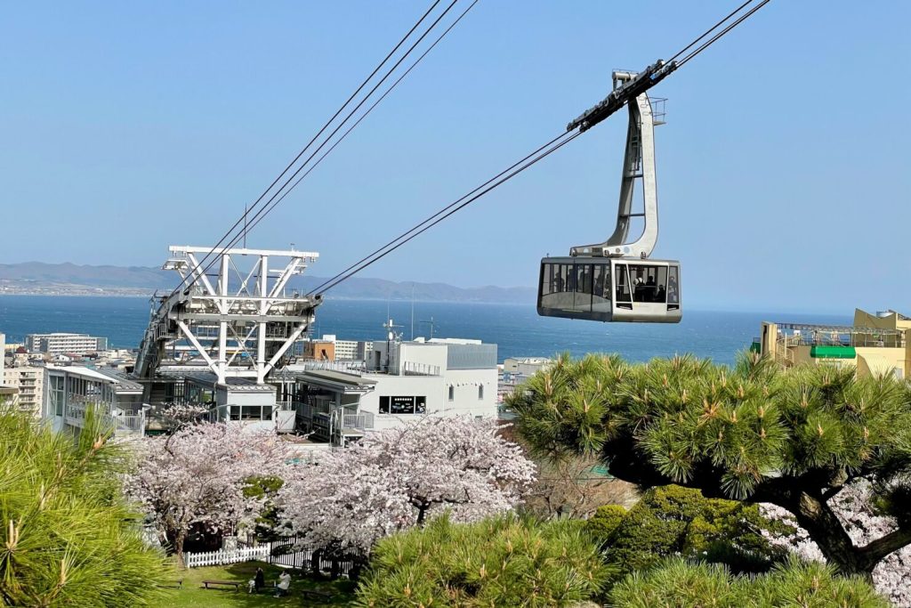 函館元町配水場：函館山纜車與櫻花